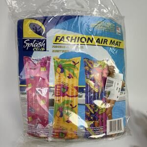 Vtg 1990s Yellow Pink Splash Club Pool Inflatable Air Mat 27"x72" Raft Retro NEW